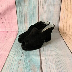 Black classified high heeled peep toe slip on sandals